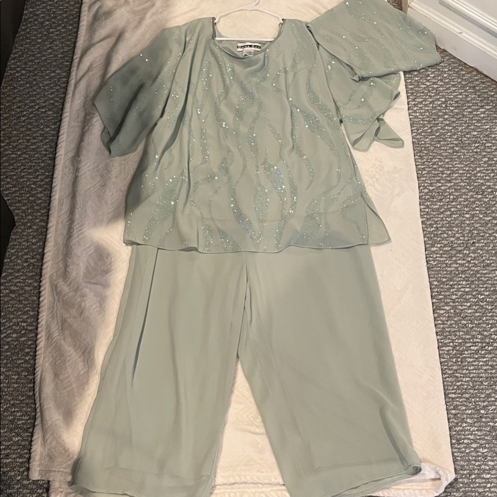Dana Kay Light Green Jumpsuit with Sparkle Detail